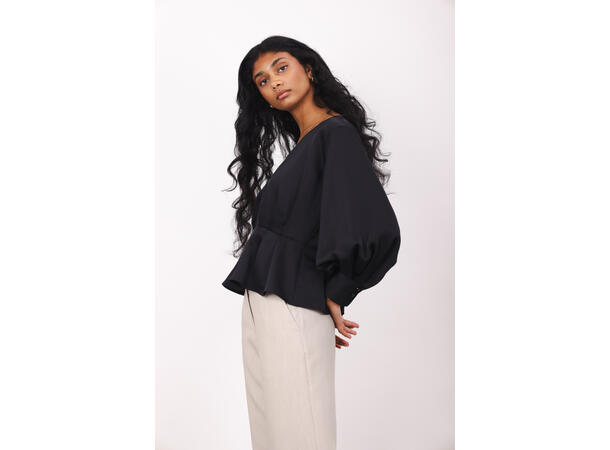 Mariella LS Blouse Black S Satin blouse with V-neck 