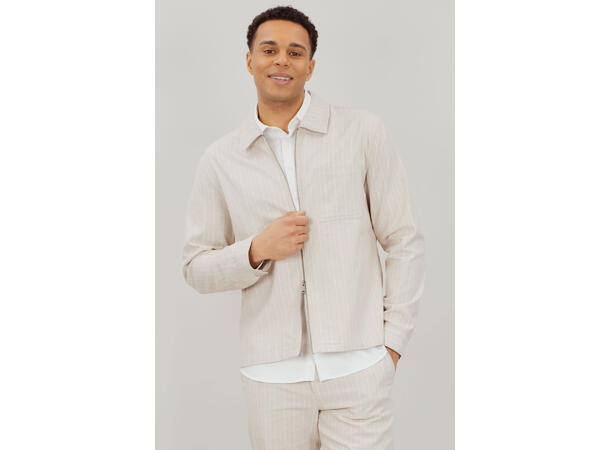 Theodor Overshirt Sand M Pinstripe zip overshirt 
