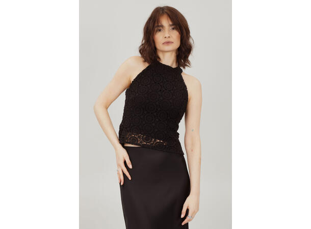 Bloom Top Black S Crochet halter-neck 