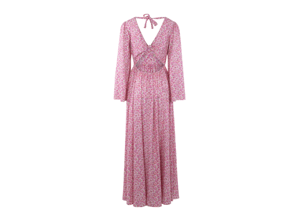 Milena Dress Pink AOP S V-neck open back maxi dress 
