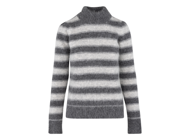 Mocca Sweater Grey Multi S Fury fluffy striped mockneck sweater 