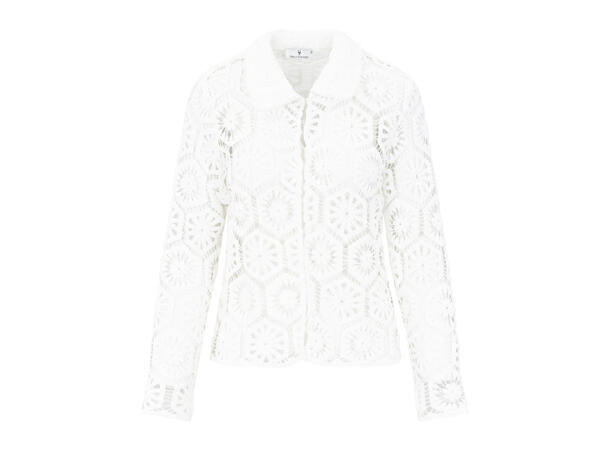 Olena LS Blouse White XS Crochet look shirt 