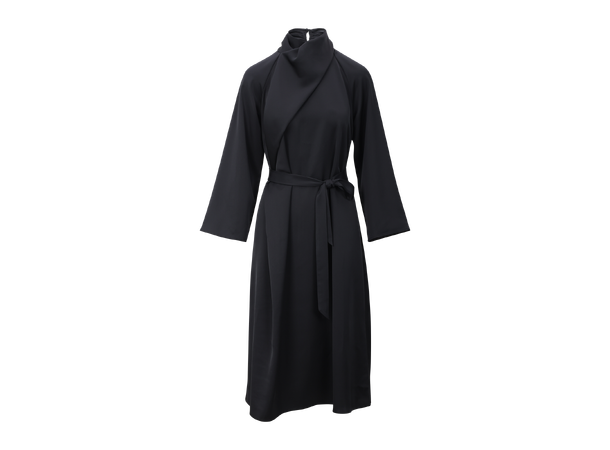 Garbo Dress Black M LS satin dress with twist 