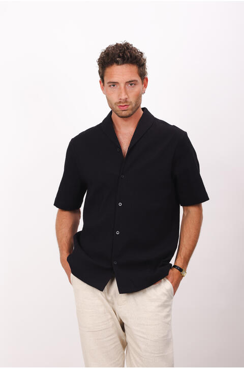 Leclerc SS Shirt Shawl collar cotton crepe shirt