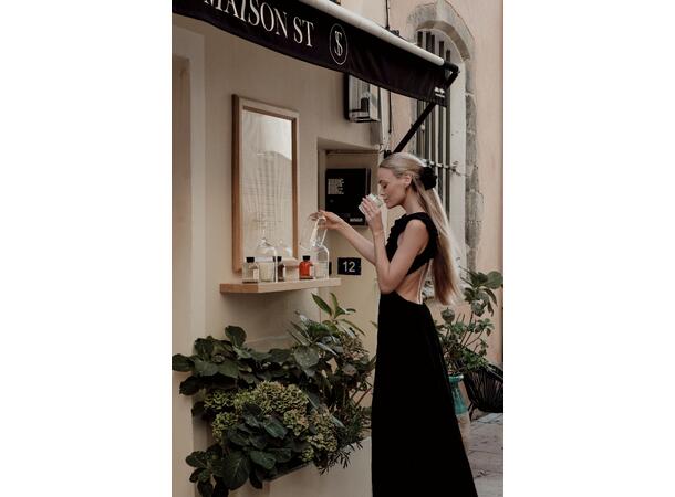 Cecilia Dress Black L Open back frill maxi dress 