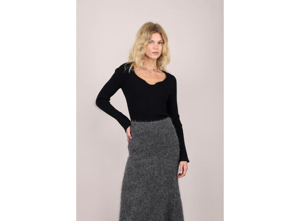 Freja Sweater Black S Sweetheart rib LS top 