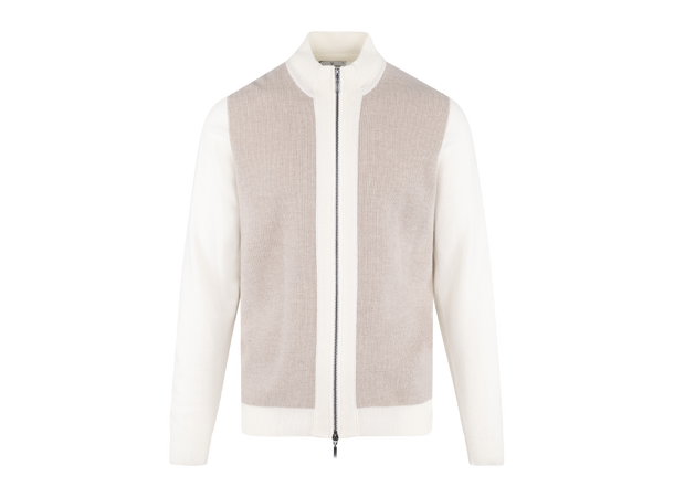 Milton Zip Cardigan Cream XXL Two-tone wool knit 