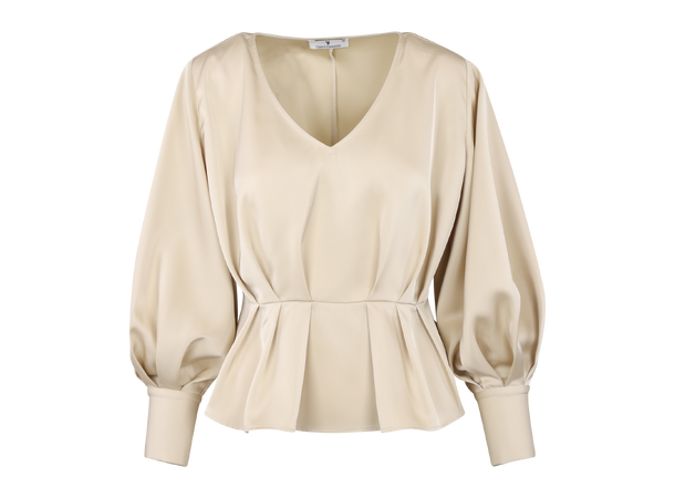 Mariella LS Blouse Bleached Sand XS Satin blouse with V-neck 