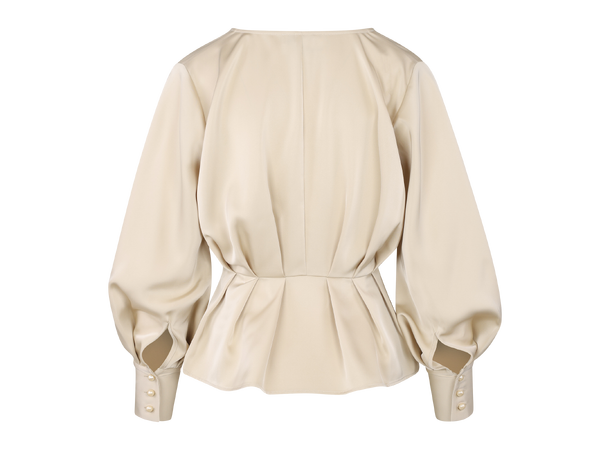 Mariella LS Blouse Bleached Sand XS Satin blouse with V-neck 