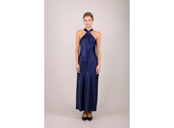 Rikki Dress Dark Navy M Satin twisted neck long dress 