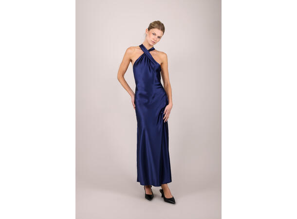 Rikki Dress Dark Navy M Satin twisted neck long dress 