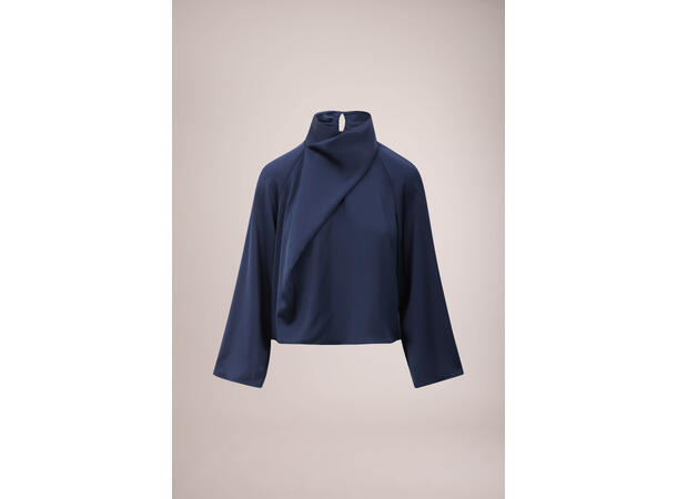 Cira Blouse Dark Navy XL Satin blouse with twist 