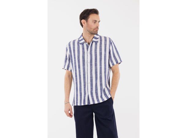 Folke Shirt Navy S Striped linen SS shirt 