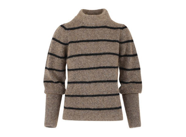 Mara Sweater Brown XL Striped puffed sleeves mohair sweater 