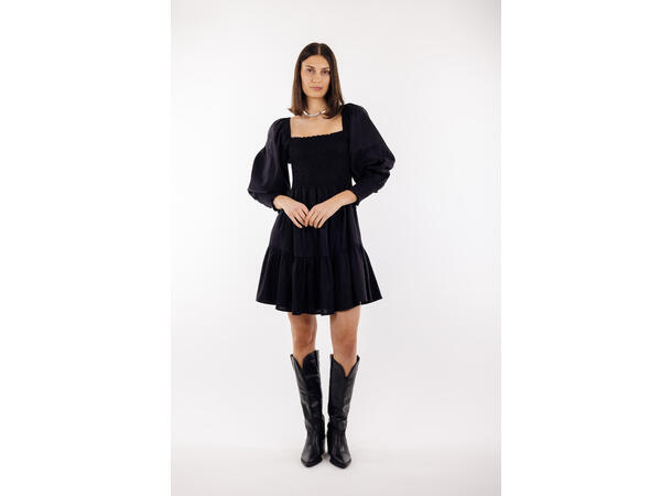 Milagros Dress Black M Stretch linen dress 