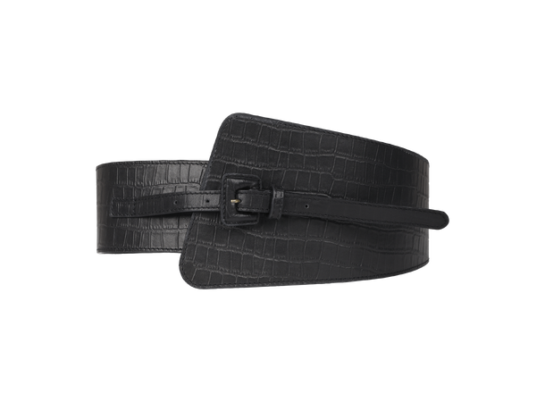 Ebeltoft Belt Black S Leather corset croco print belt 