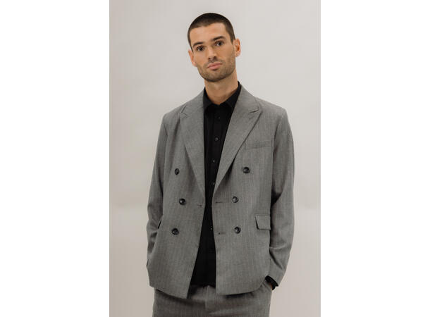 Jenson Blazer Grey M Pinstripe double breasted blazer 