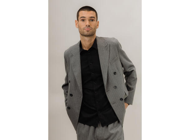 Jenson Blazer Grey M Pinstripe double breasted blazer 